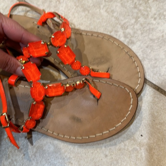 Amedeo Canfora Capri Handmade Neon Orange Rhinestone Patent Leather Sandals 8 - Picture 4 of 8